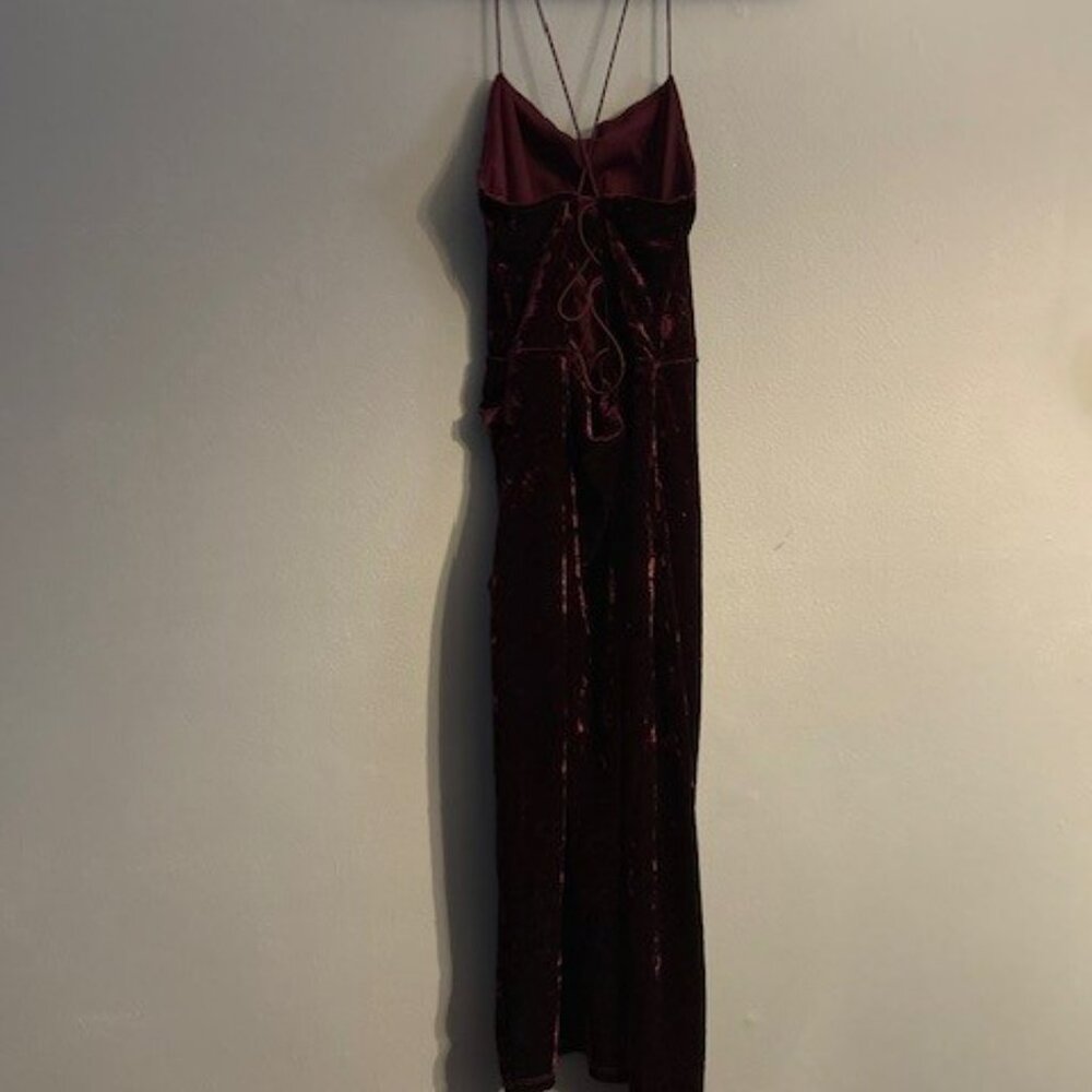 SOLD Almost Famous Burgundy Crushed Velvet Strappy Dress - Picture 3 of 5